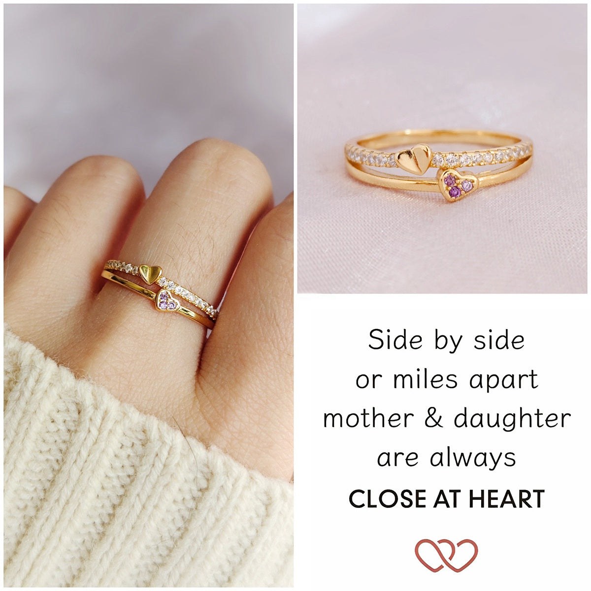 Mother & Daughter Love Heart Ring-Rings For Women