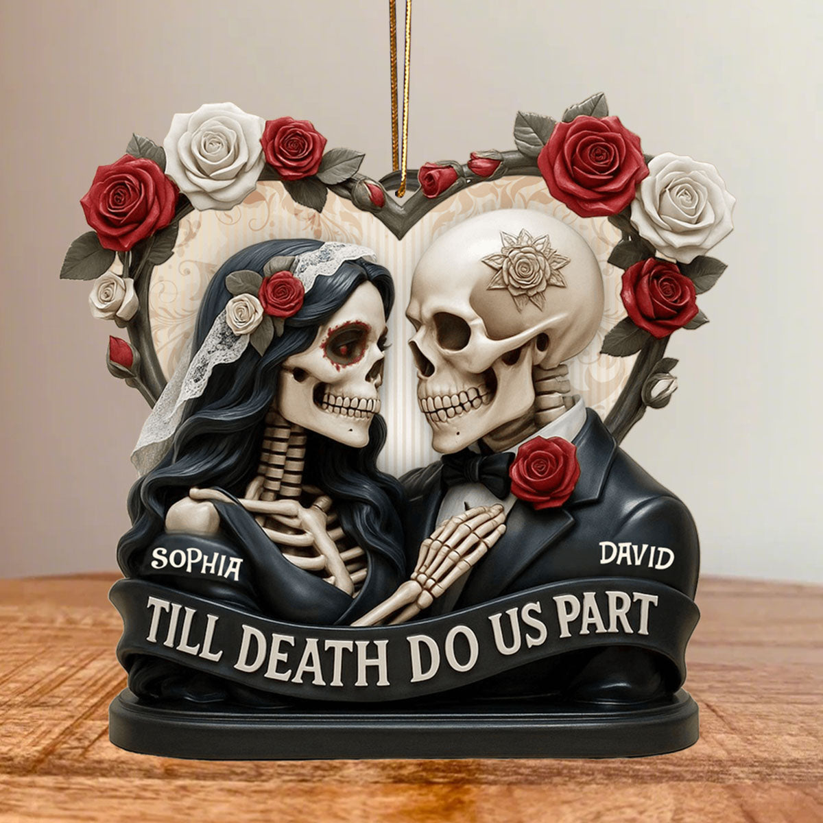Till Death Do Us Part, Skeletons And Roses, Custom Couple Ornament