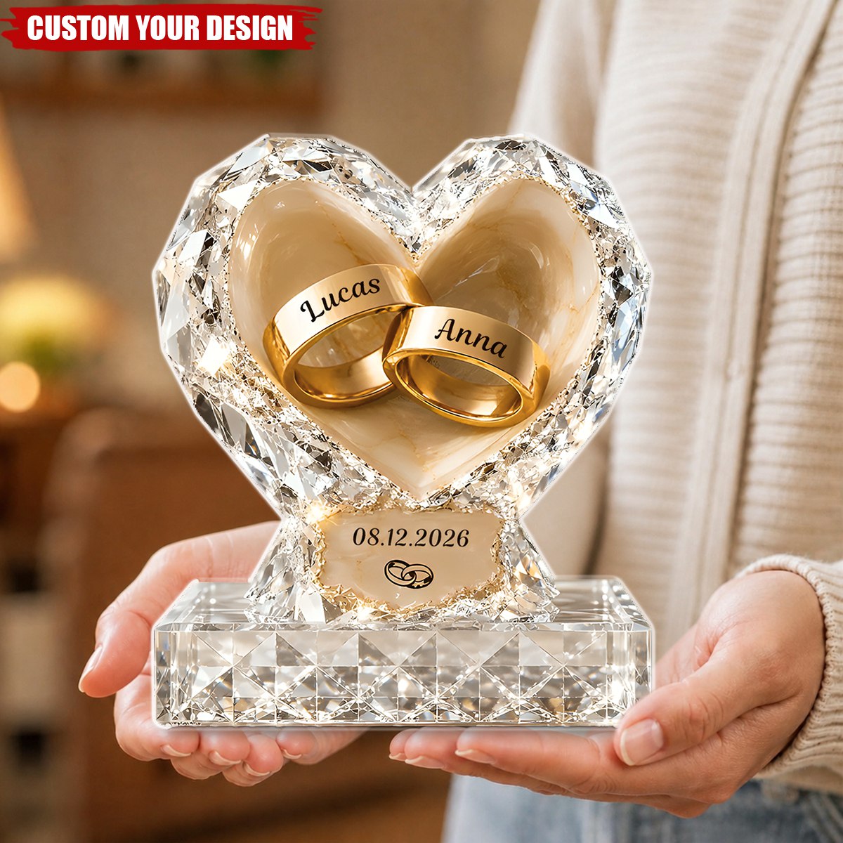 Personalized Heart Ring Couple Plaque, Gift For Engagement, Wedding, Anniversary
