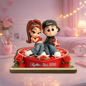 Y2K Romantic Heart Roses Cartoon Personalized Standing Plaque For Couples
