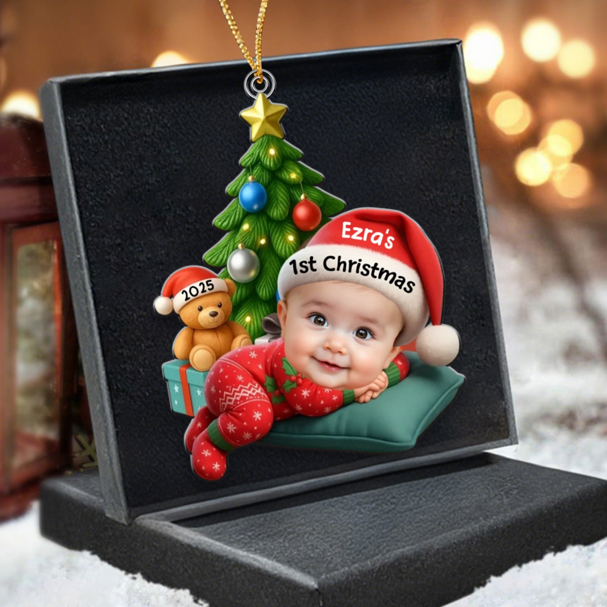 Sleeping Baby In Christmas Pajama - Custom Photo Acrylic Ornament