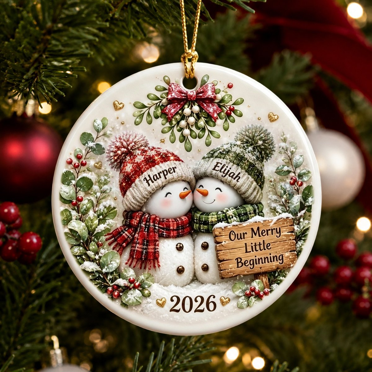 Personalized Couple Snowman First Christmas Ornament