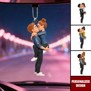 Personalized Kissing Couple Acrylic Car Hanger Cute Rearview Mirror Decor