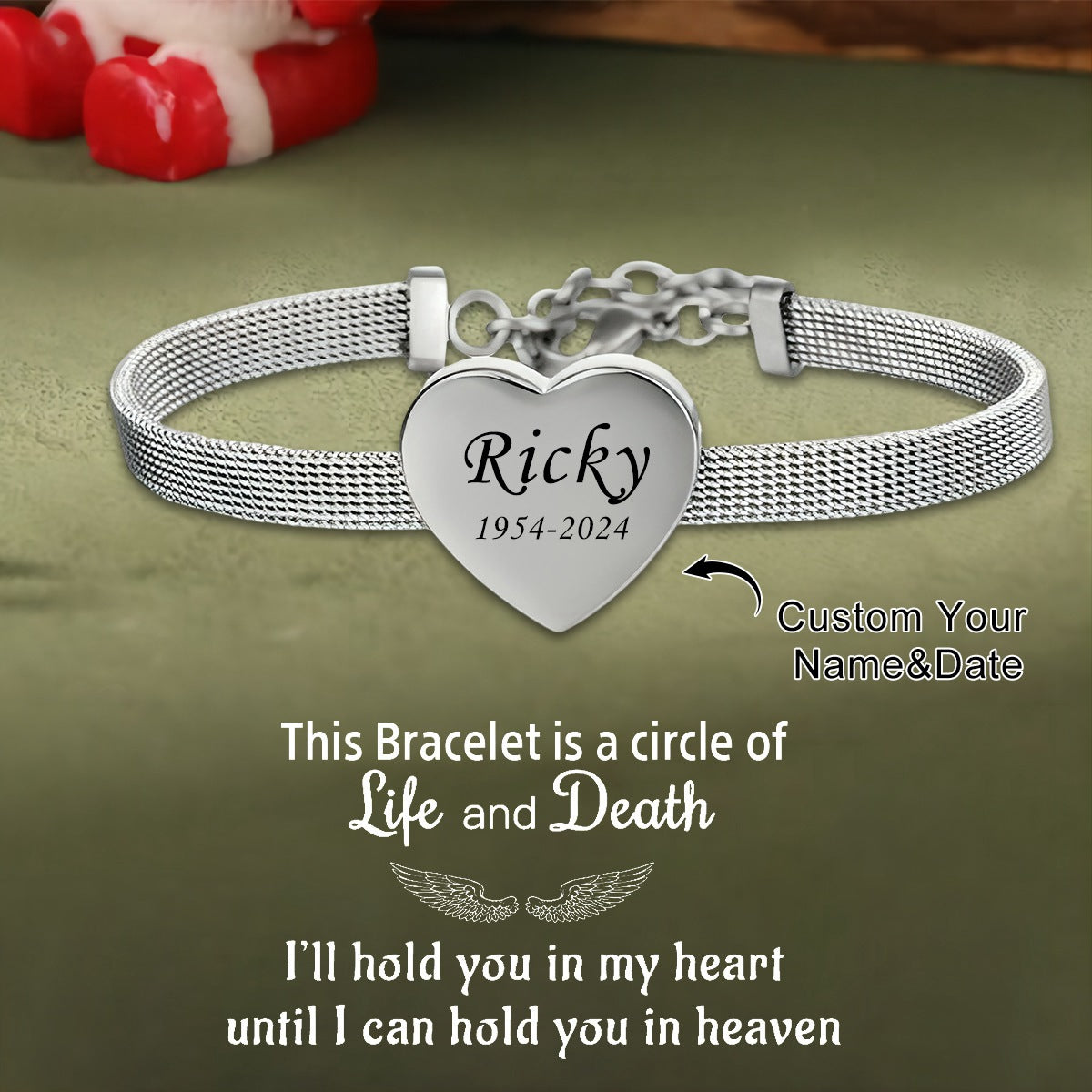 Personalized Custom Engraved Name&Date Heart Bracelet - Gift For Christmas
