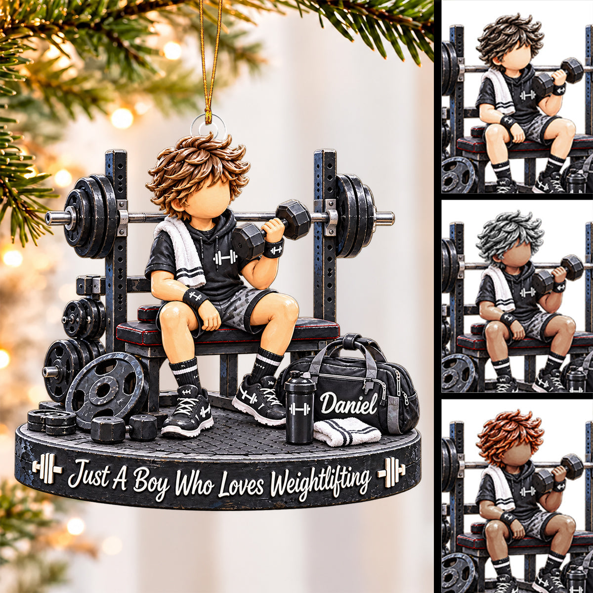 Personalized Weightlifting Christmas Ornament, Custom Name Boy Gym Ornament, Gift for Fitness Lover