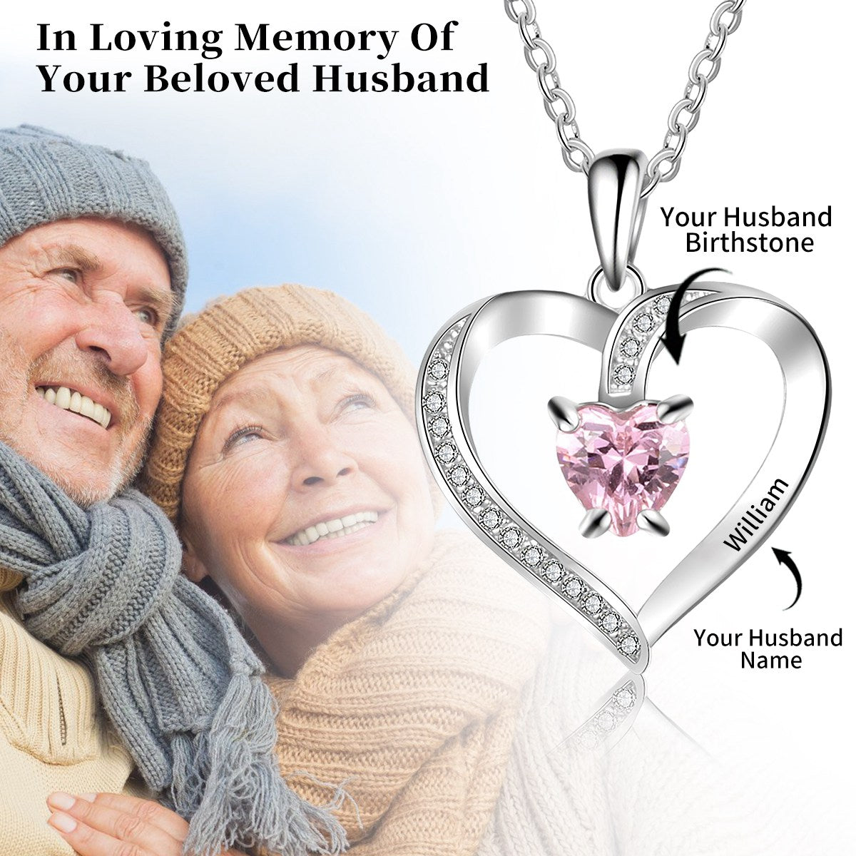 Personalized Custom Birthstone Heart Memorial Necklace