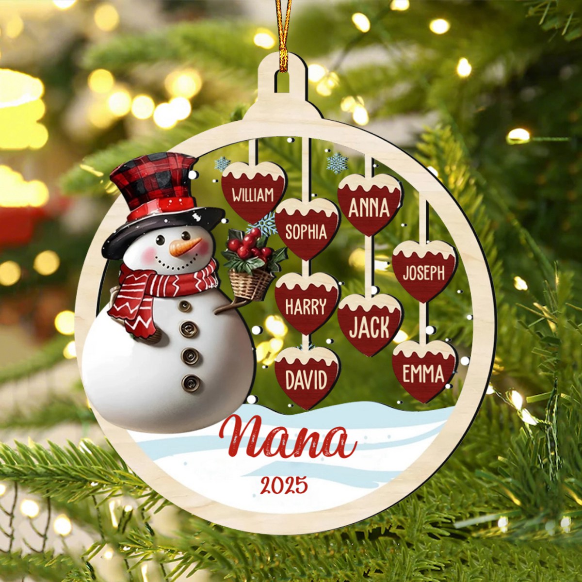 Custom Grandkids Name Snowman Ornament, Christmas Gift For Grandparents