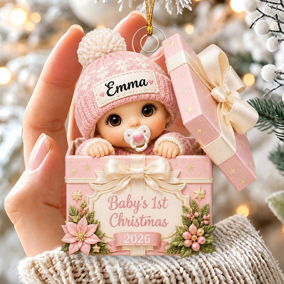 Baby Inside Gift Box-Personalized Acrylic Ornament For Newborn