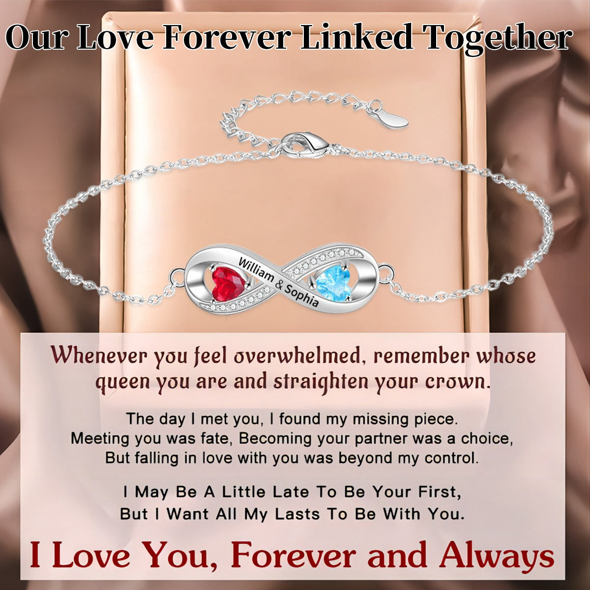 Personalized Infinity Name Birthstone Bracelet