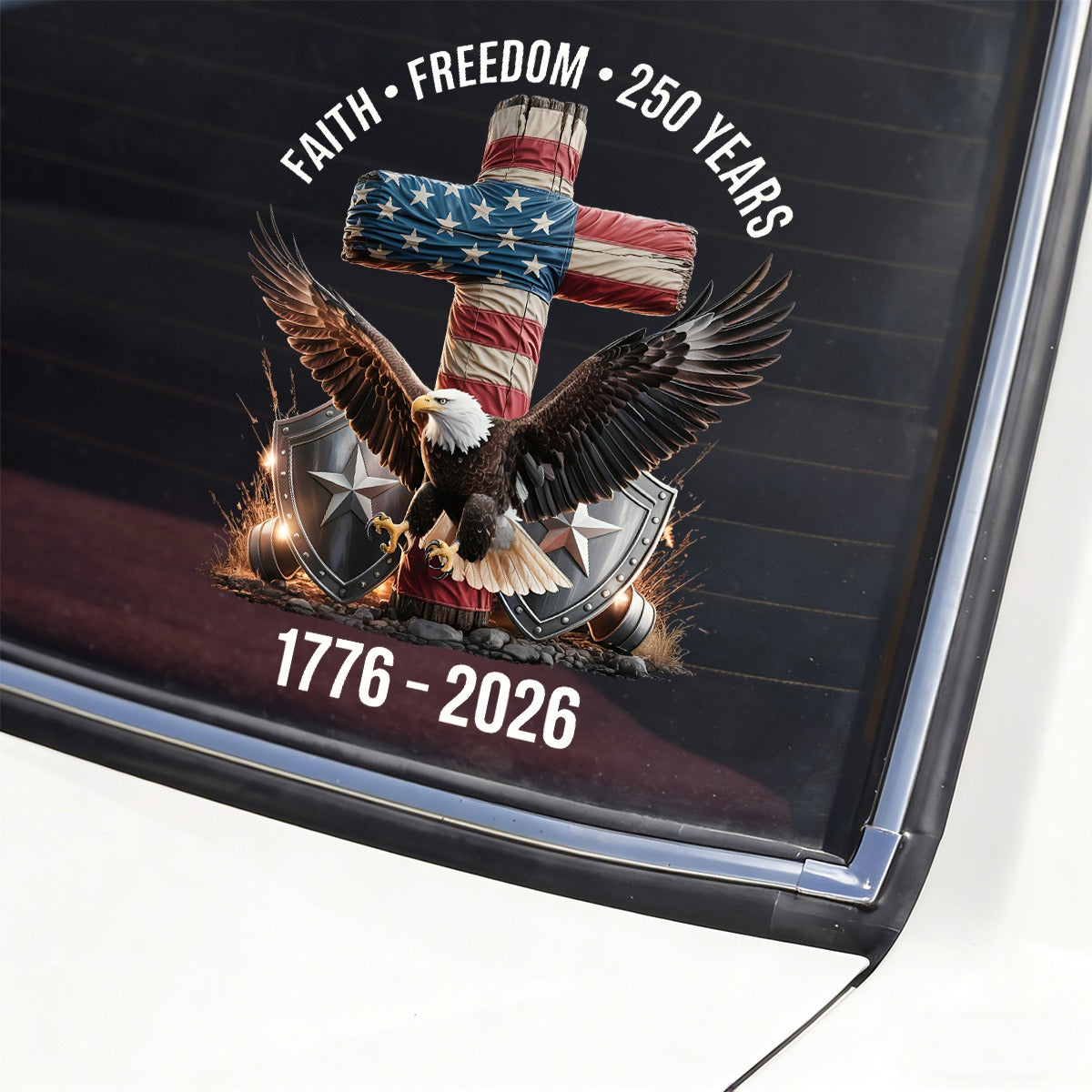 250 Years of Freedom - Patriotic Christian Eagle Cross Decal Sticker