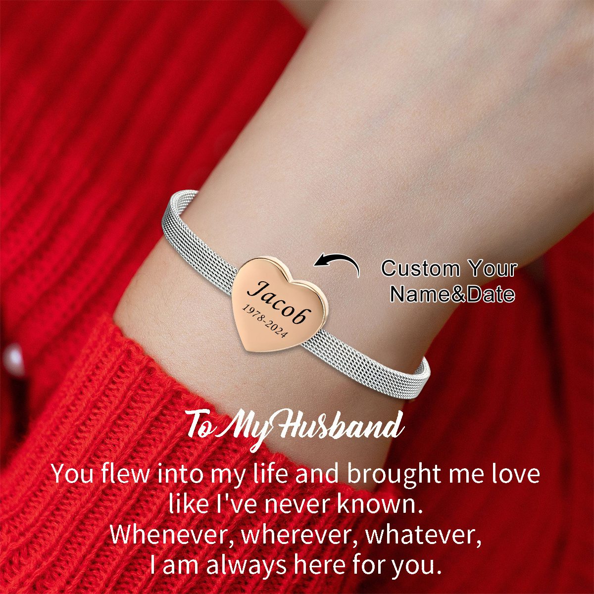 Personalized Custom Engraved Name&Date Heart Bracelet - Gift For Christmas