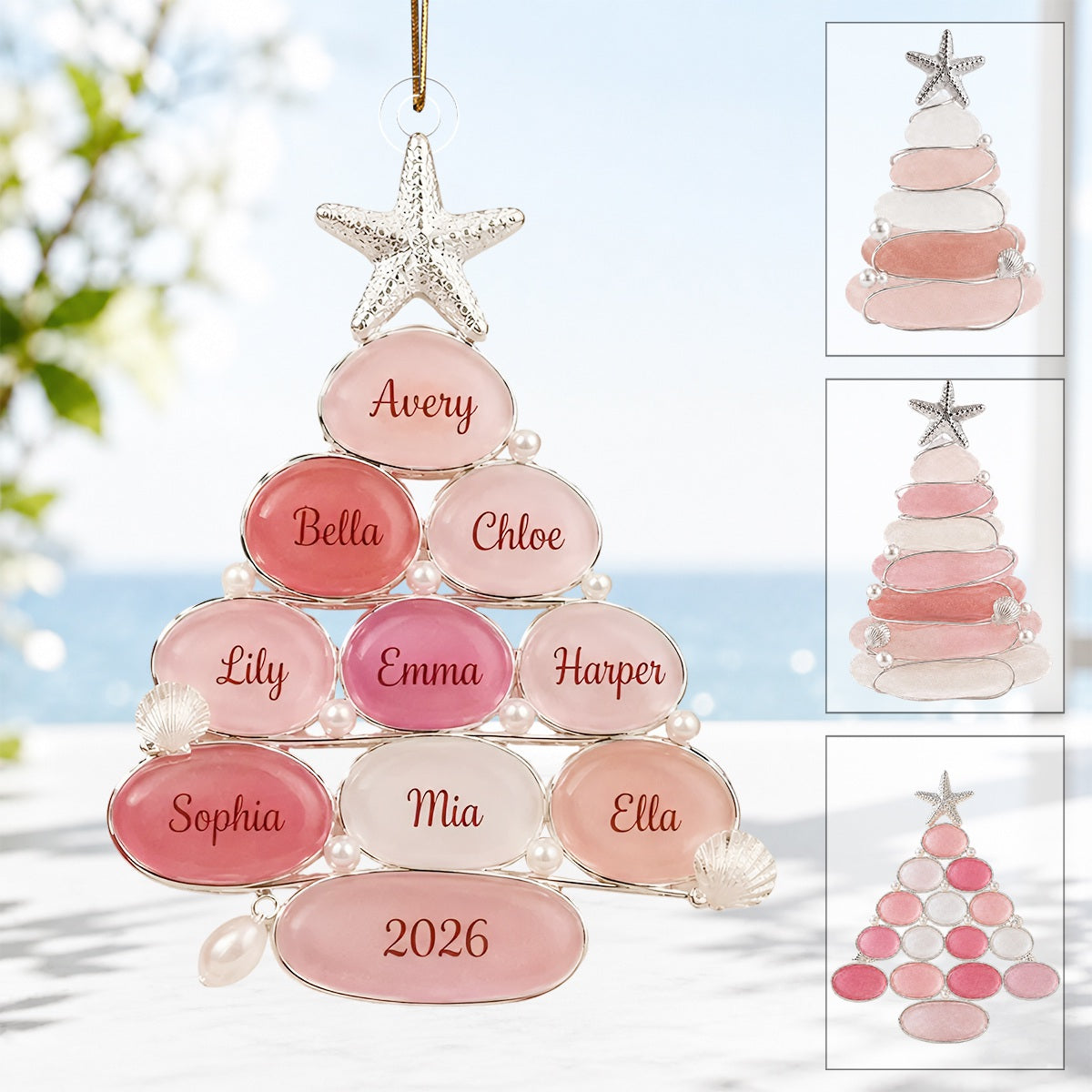 Personalized Sea Glass Tree Ornament, Custom Family Christmas Gift