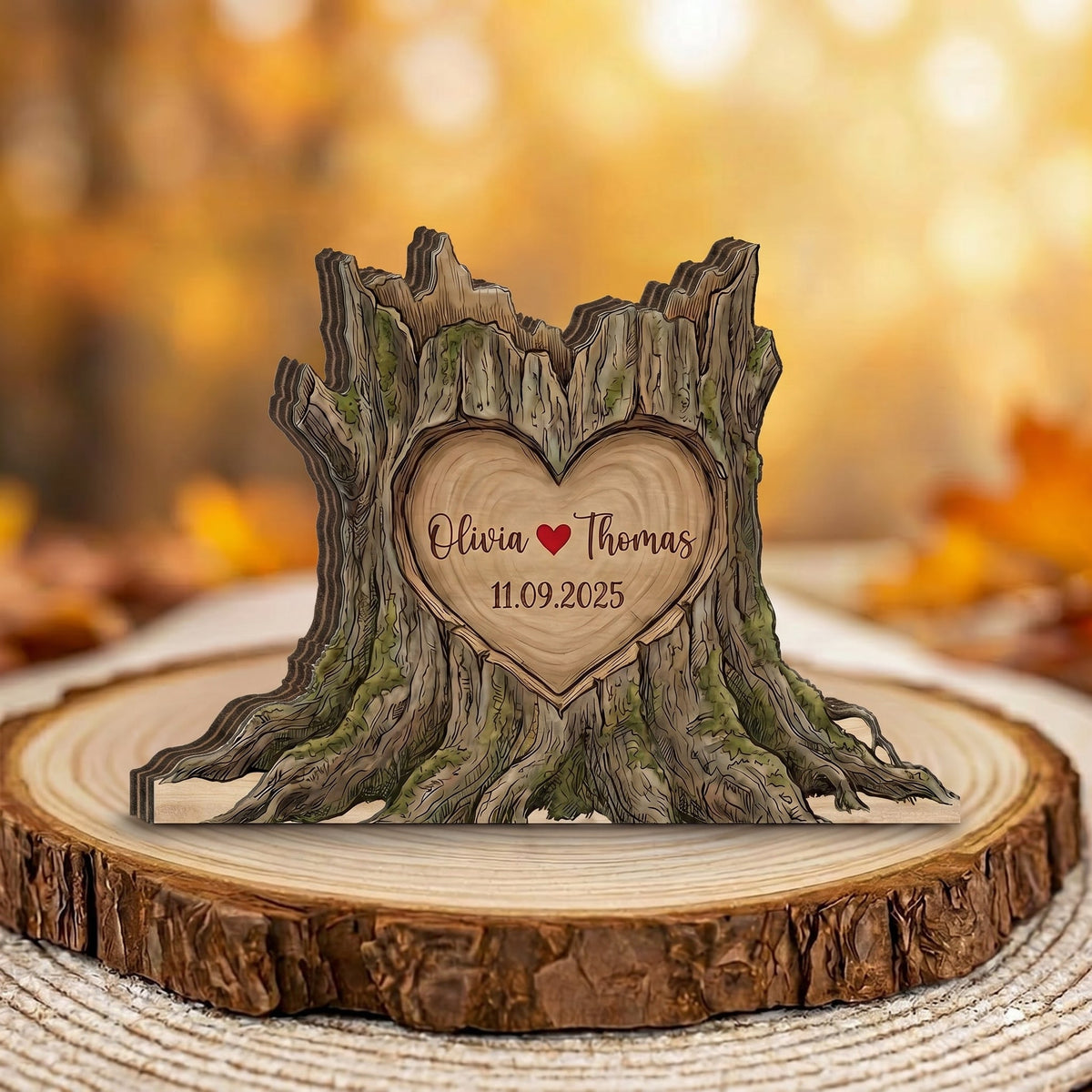 Personalized Couple Tree Stump Wooden Block