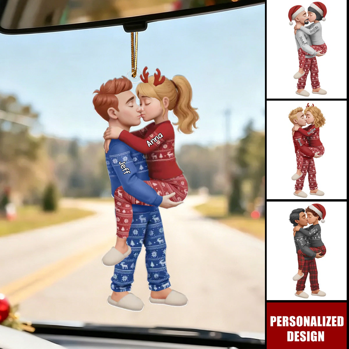 Personalized Pajama Couple Kissing Acrylic Ornament, Christmas For Couple