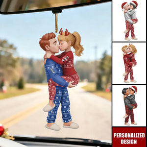 Personalized Pajama Couple Kissing Acrylic Ornament, Christmas For Couple