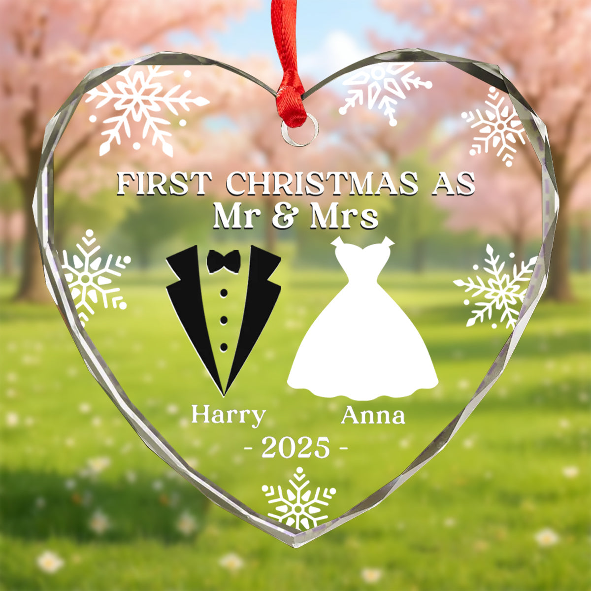 First Christmas As Mr. & Mrs. - Custom Heart Glass Ornament