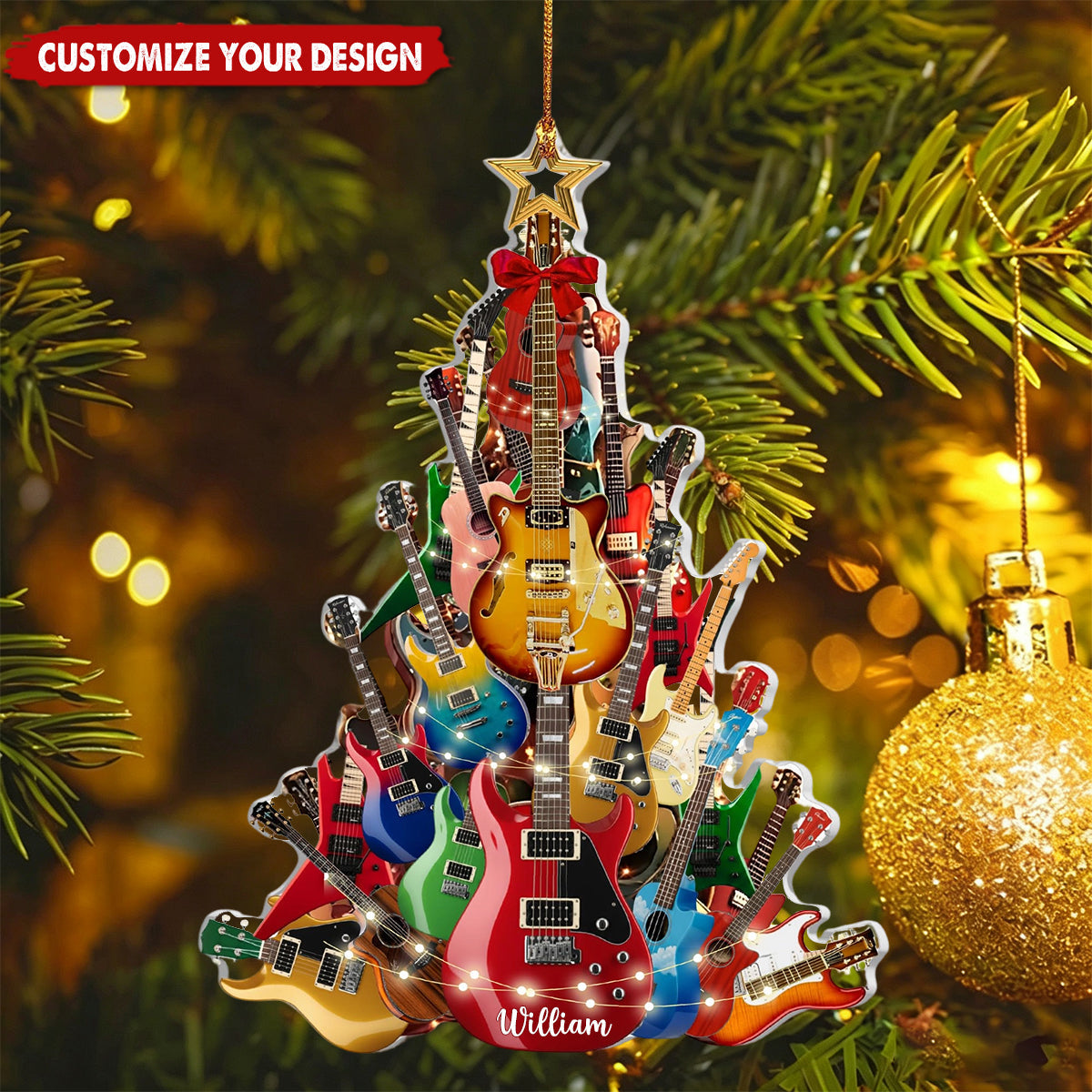 Personalized Name Guitar Ornament, Christmas Gift for Guitar Players