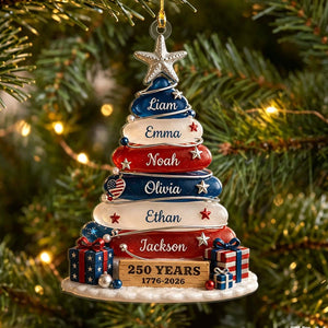 Personalized 250th Anniversary Family Christmas Ornament, Custom Patriotic Tree Ornament With Family Names