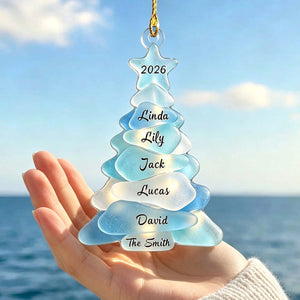 Personalized Sea Glass Tree Ornament, Custom Family Names Beach Christmas Gift