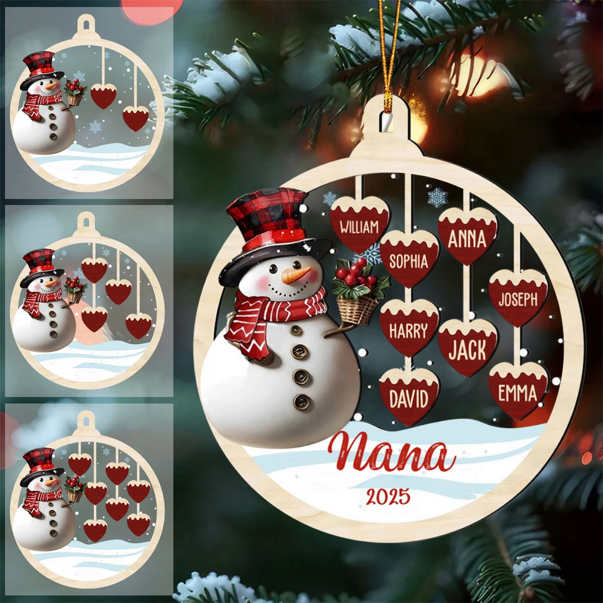 Custom Grandkids Name Snowman Ornament, Christmas Gift For Grandparents