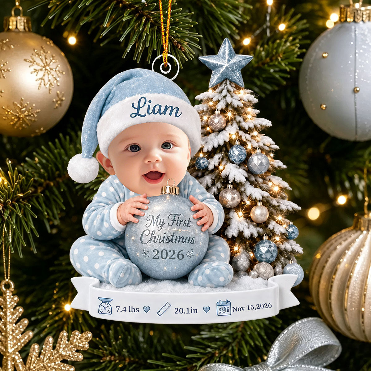 Personalized Baby First Christmas Ornament, Custom Newborn Photo Gift For Baby