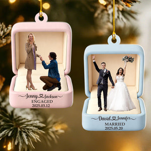 Custom Photo Ornament For Couples – Engaged Or Married Newlywed Gift