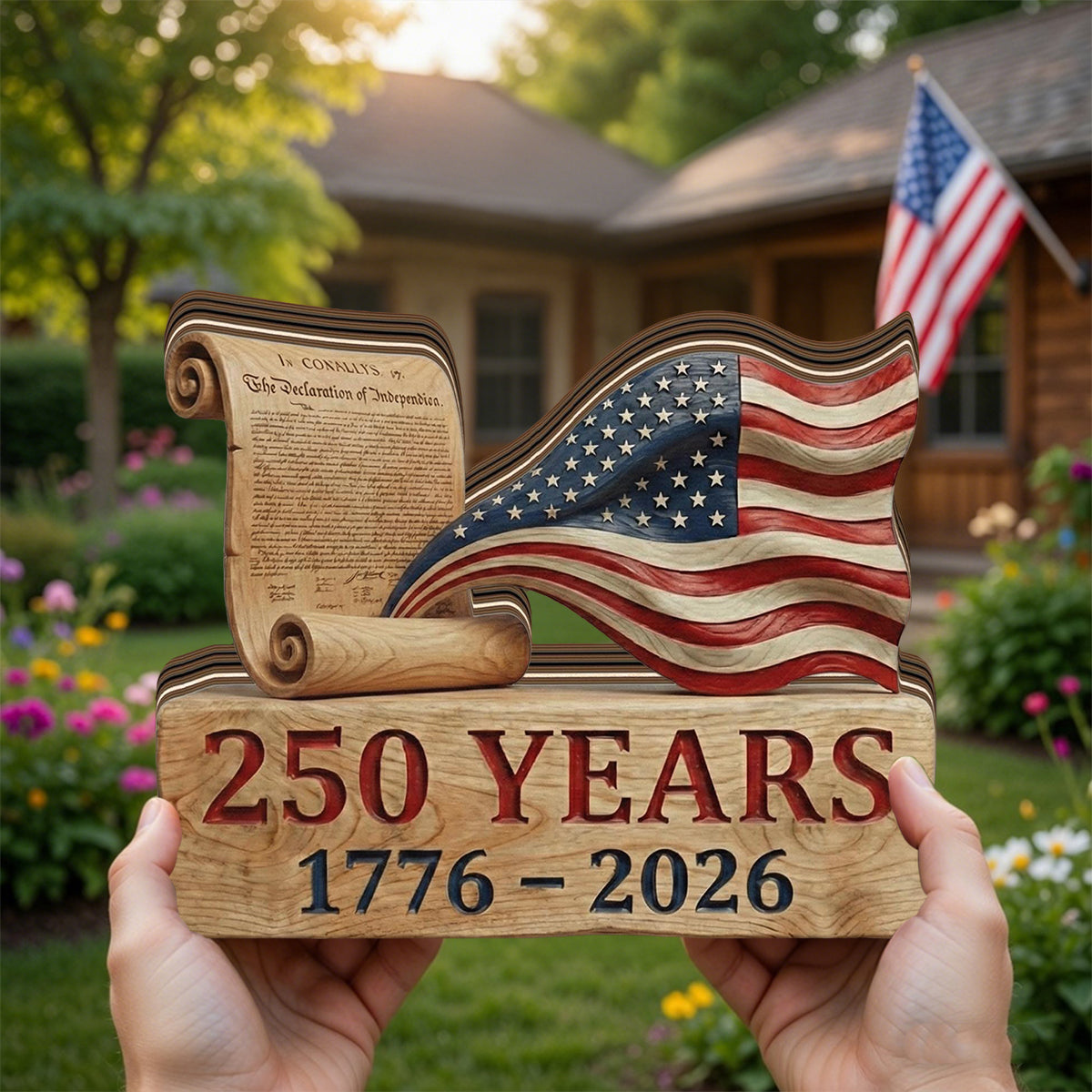 America 250th Anniversary Wooden Plaque, Declaration of Independence Gift