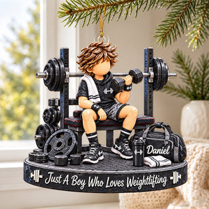 Personalized Weightlifting Christmas Ornament, Custom Name Boy Gym Ornament, Gift for Fitness Lover