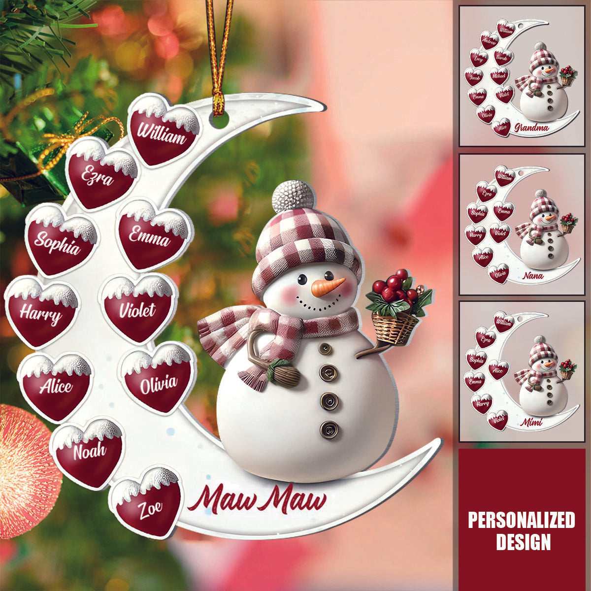 Lovely Grandma Snowman - Custom Grandkids Name Ornament