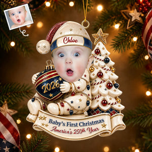 Personalized Baby's First Christmas Photo Ornament, Patriotic Parent Newborn Gift