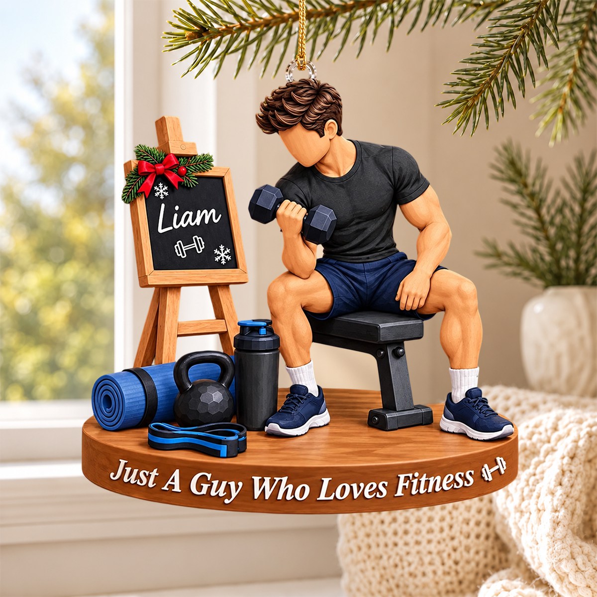 Personalized Fitness Guy Christmas Ornament, Custom Gym Lover Christmas Tree Decor