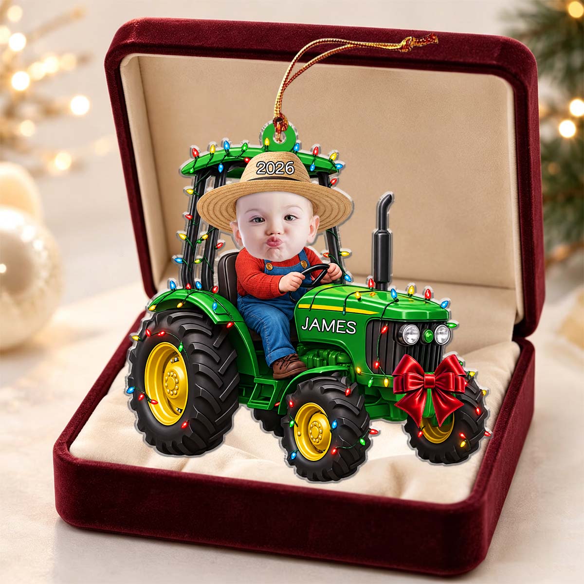 Personalized Baby Excavator Christmas Ornament, Custom Construction Vehicle Gift