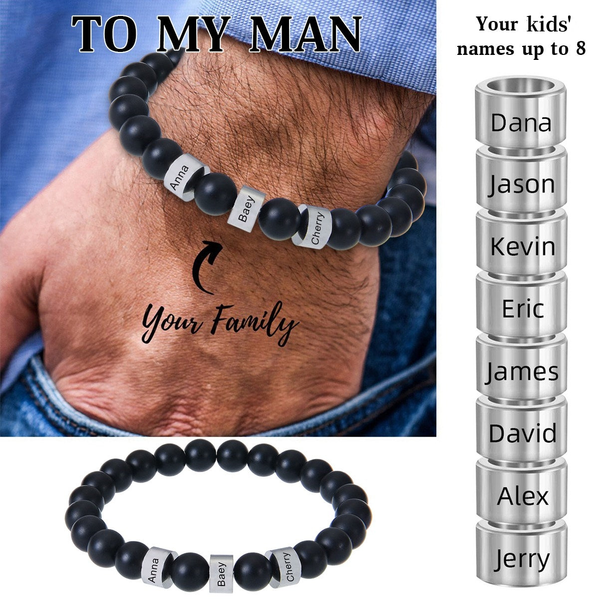 Personalized 1-8 Kids Names Family Pearl Bracelet - Gift For Dad/Grandpa