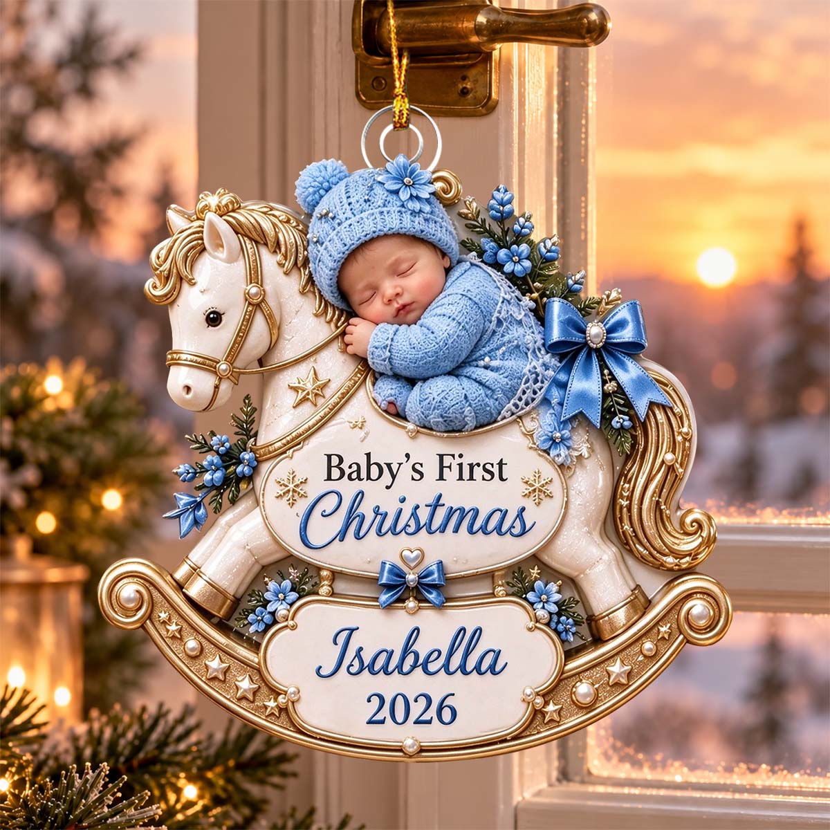 Personalized Baby’s First Christmas Ornament, Rocking Horse Keepsake, Newborn Christmas Gift