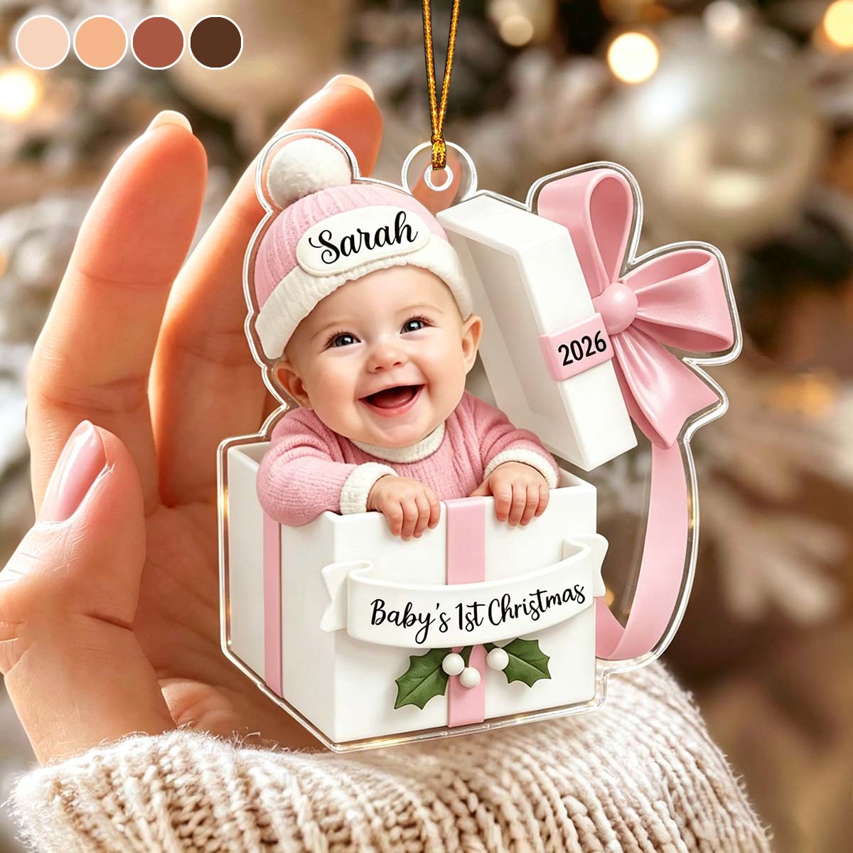 Personalized Baby in Gift Box Ornament, Baby's First Christmas Gift-Upload Photo