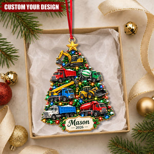 Personalized Truck Christmas Ornament, Custom Name Construction Vehicle Kids Gift