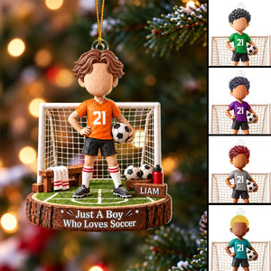 Personalized Soccer Player Ornament, Custom Name Christmas Gift For Boys