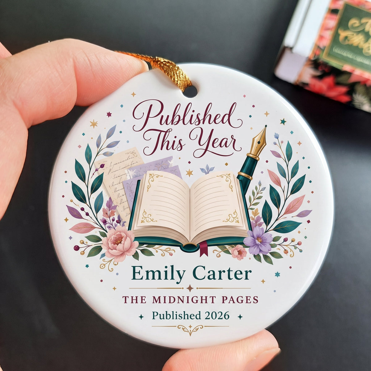 Personalized Published Author Custom Book Title Ceramic Ornament