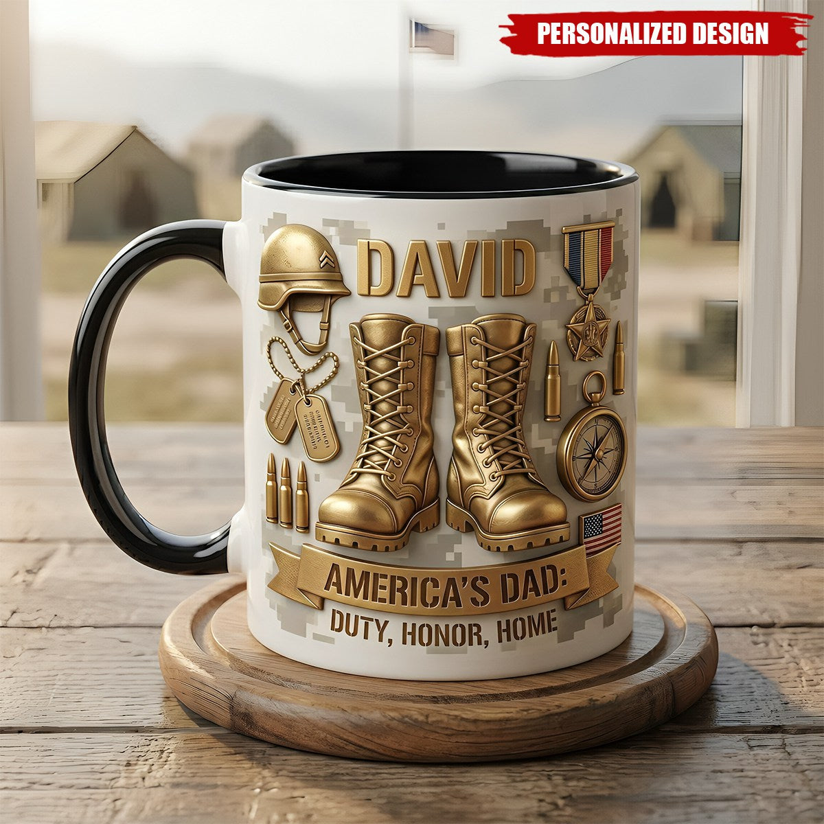 Personalized Military Boot Name Mug-Custom Gift For Active & Veteran Dad