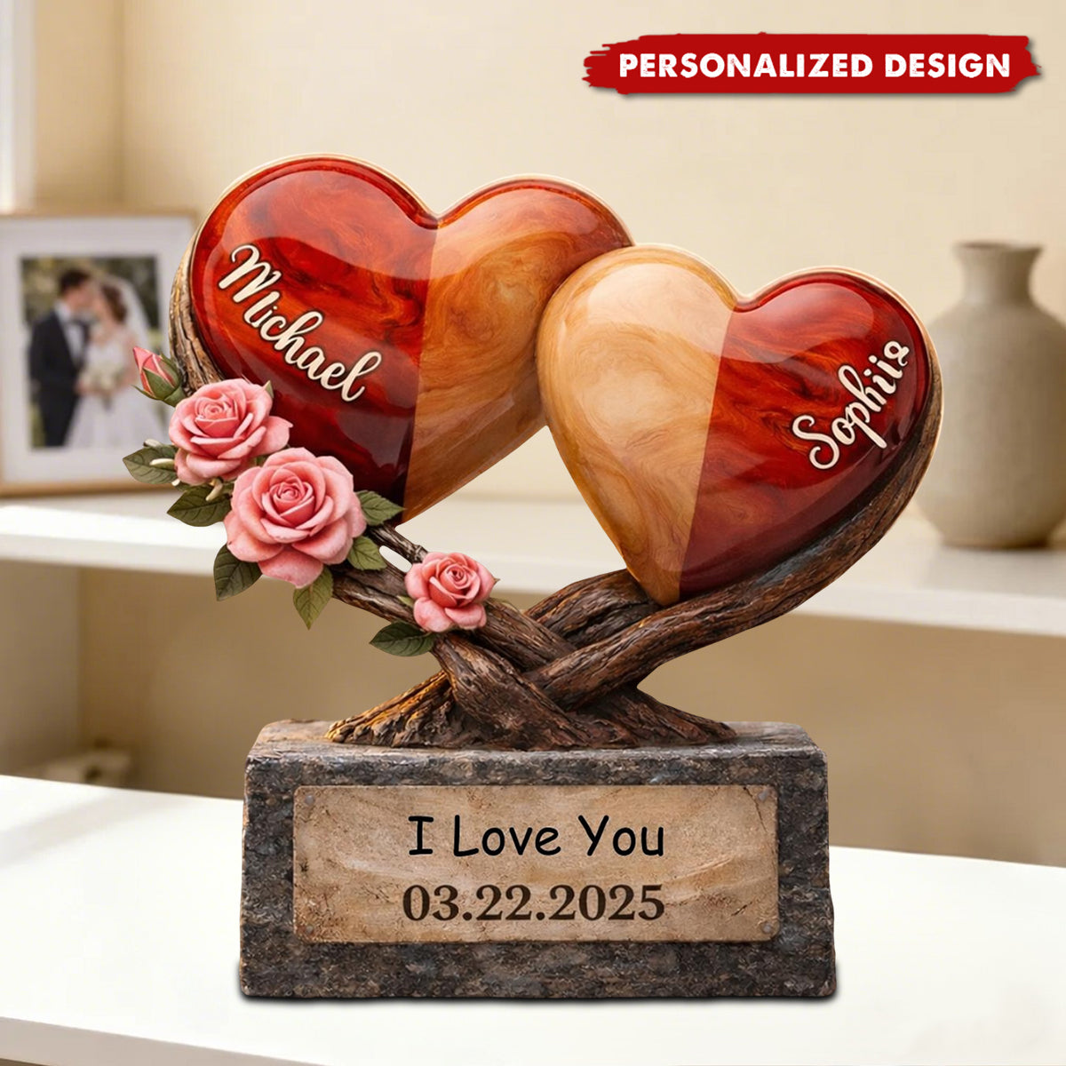 Personalized Custom Names & Date Couple Heart Acrylic Plaque