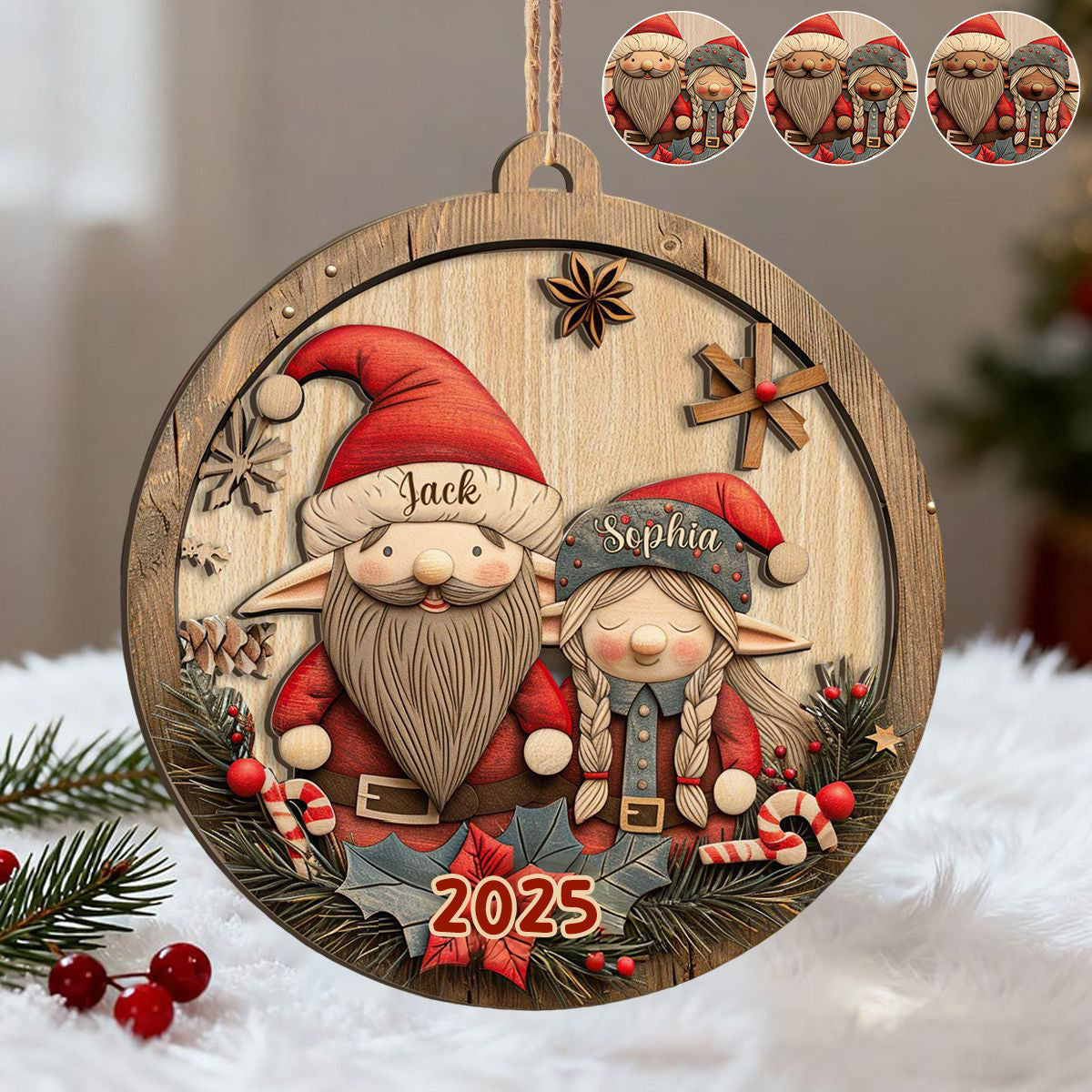 Personalized Couple 2-Layered Wood Ornament, Holiday Gift