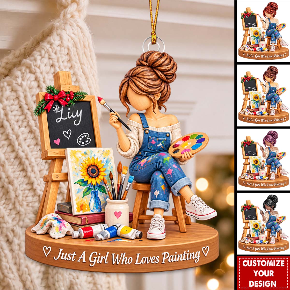 Personalized Artist Christmas Ornament, Custom Name Painter Holiday Keepsake
