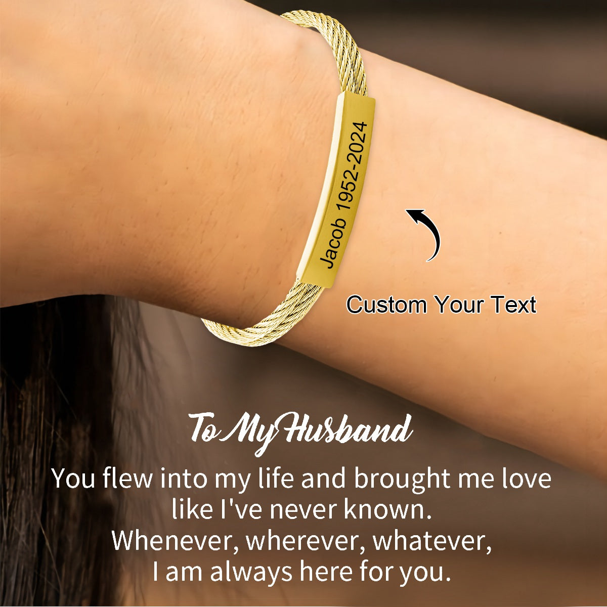 Personalized Custom Engraved Name&Date Memorial Bangle Bracelet