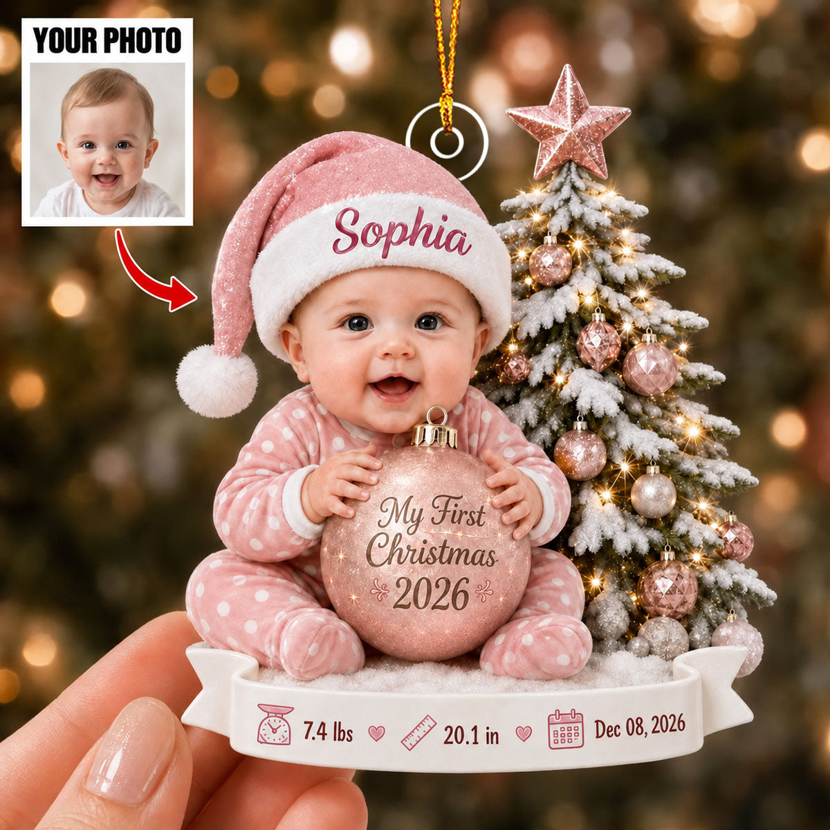 Personalized Baby First Christmas Ornament, Custom Newborn Photo Gift For Baby