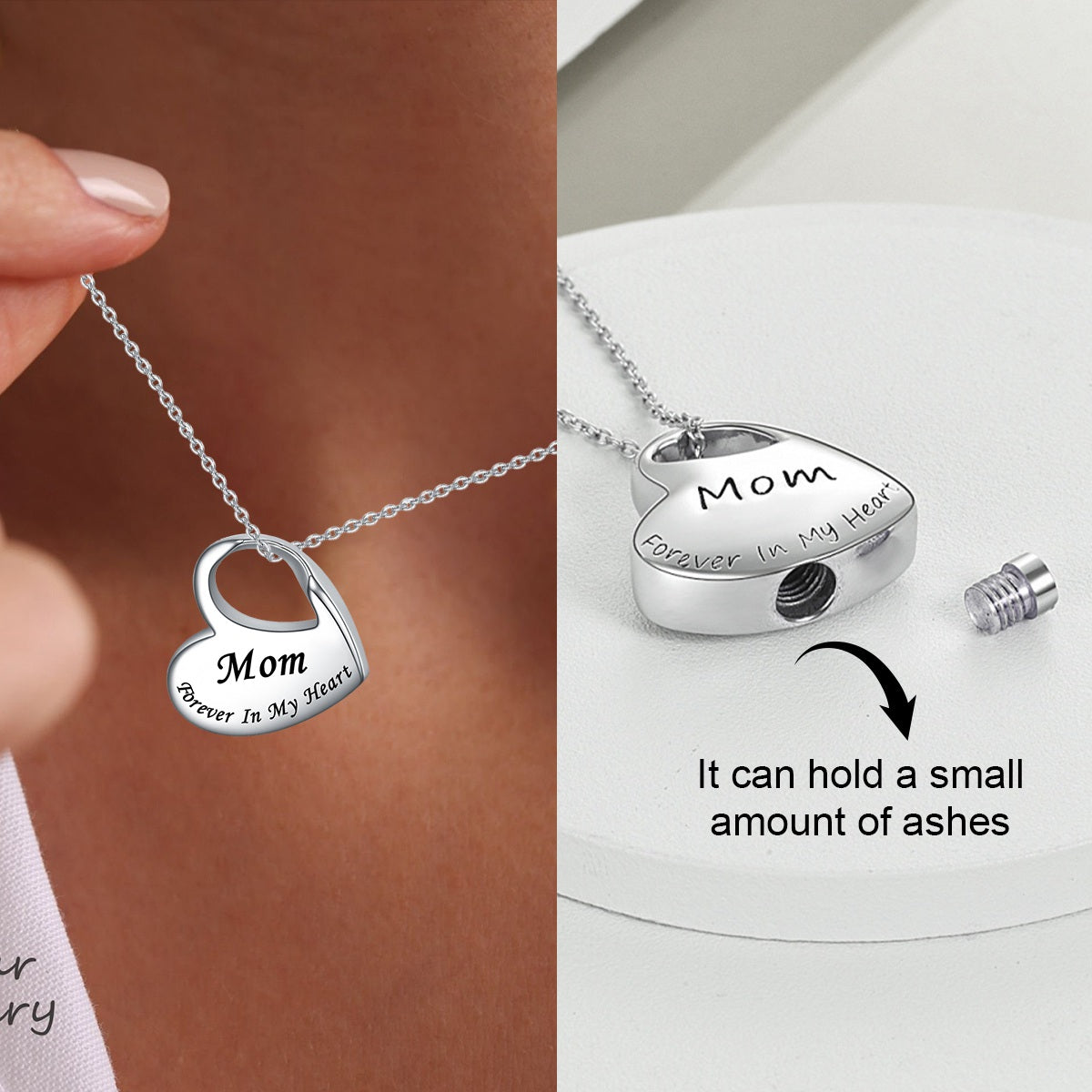 Personalized Memorial Urn Heart Ashes Necklace- Gift For Lovers