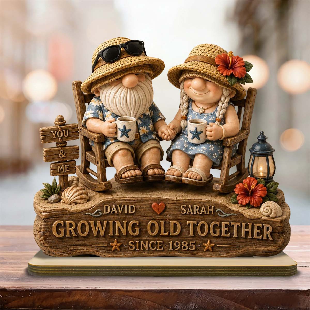 Growing Old Together - Personalized Beach Couple Wooden Plaque