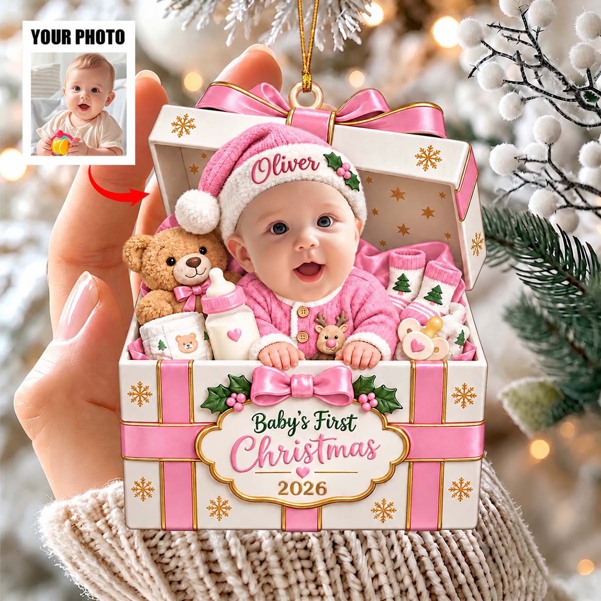 Personalized Baby First Christmas Ornament, Custom Baby Photo Ornament,Newborn Gift