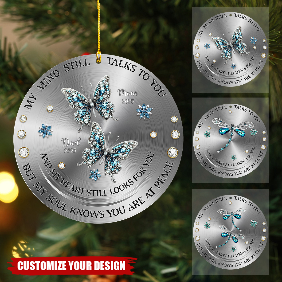Personalized Dragonfly Butterfly Mom And Dad Memorial Acrylic Ornament