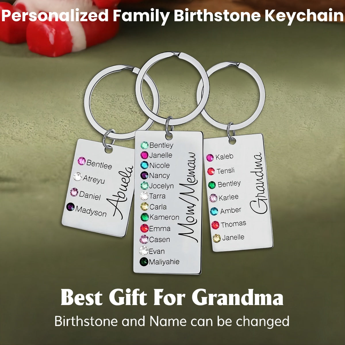 Personalized Grandma Mom 1-12 Family Birthstones Keychain For Christmas