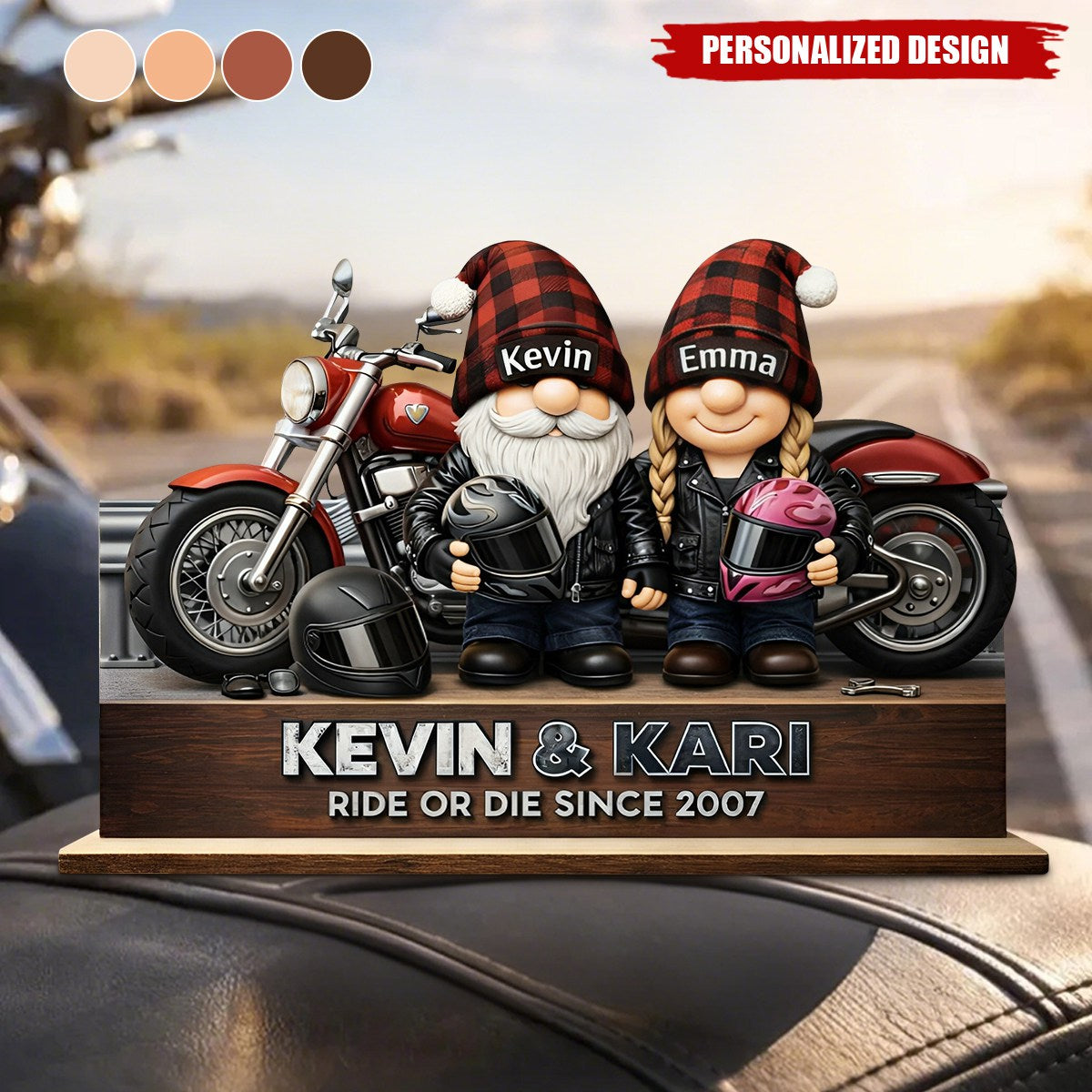 Personalized Name Biker Motorcycle Couple Wood Plaque